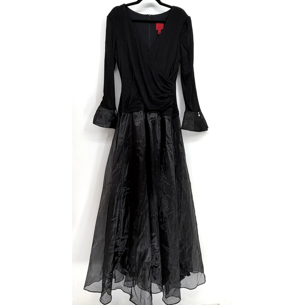 VTG JS Collection Taffeta Maxi Dress Black Gothic Dark Romantic Witchy Size 14